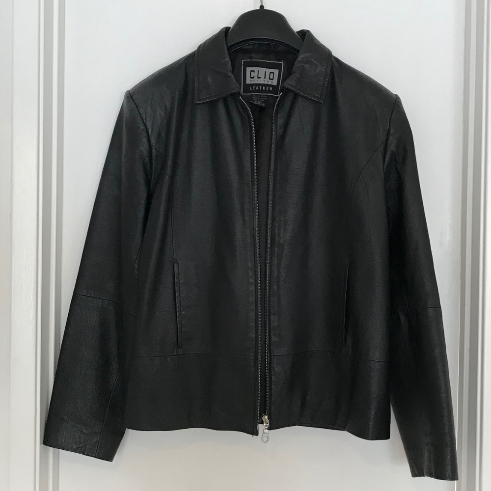 Leather Jacket, Black, Zippered, PM, Perfect